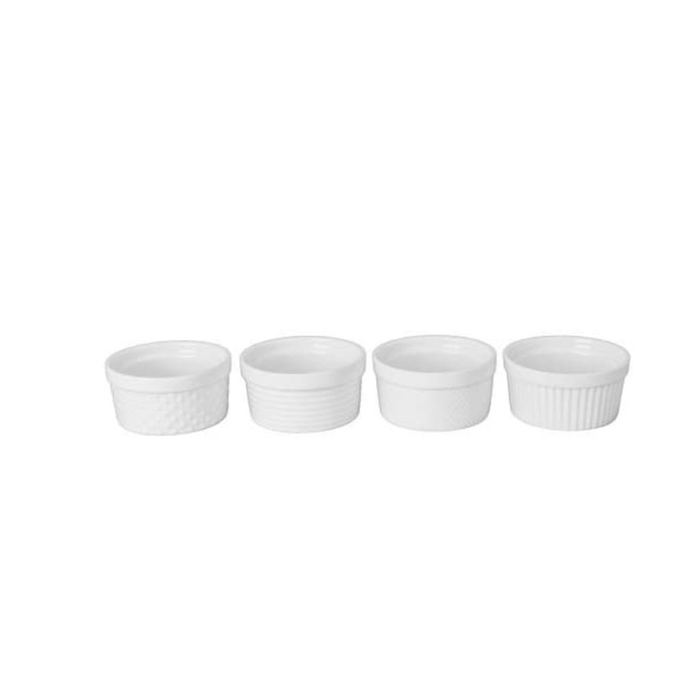 Bia Cordon Bleu Inc 6oz White Porcelain Assorted Textured Ramekin 4 Coun
